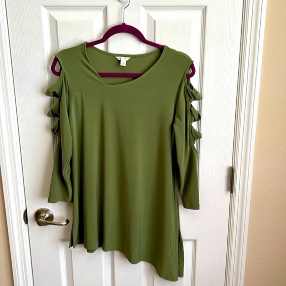 Cato‎ Olive Green Tunic Top Cold Shoulder Cutout Long Sleeve Casual M